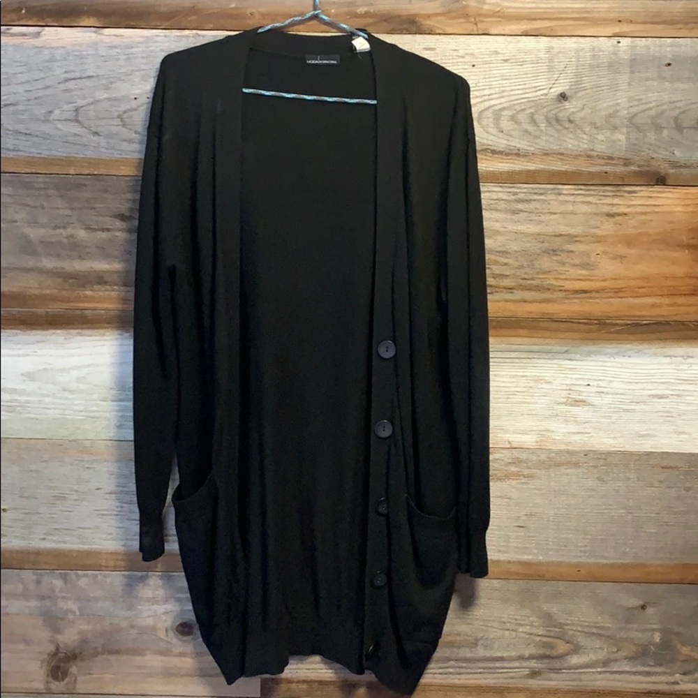 Long Black MODA International Duster Sweater